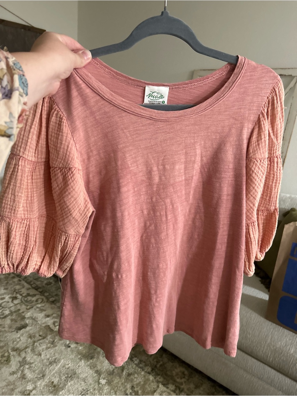 Dusty Rose Textured Puff Sleeve Tee